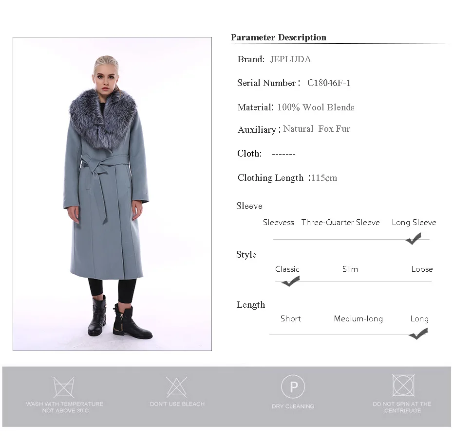 JEPLUDA Высокое Качество Женское Кашемировое Пальто с Натуральным Мехом Большой Воротник Придаренный Классический Стиль Высокое Содержание Щерсть Пальто Женское Натуральный Мех Кашемировая Куртка Женская Меховая