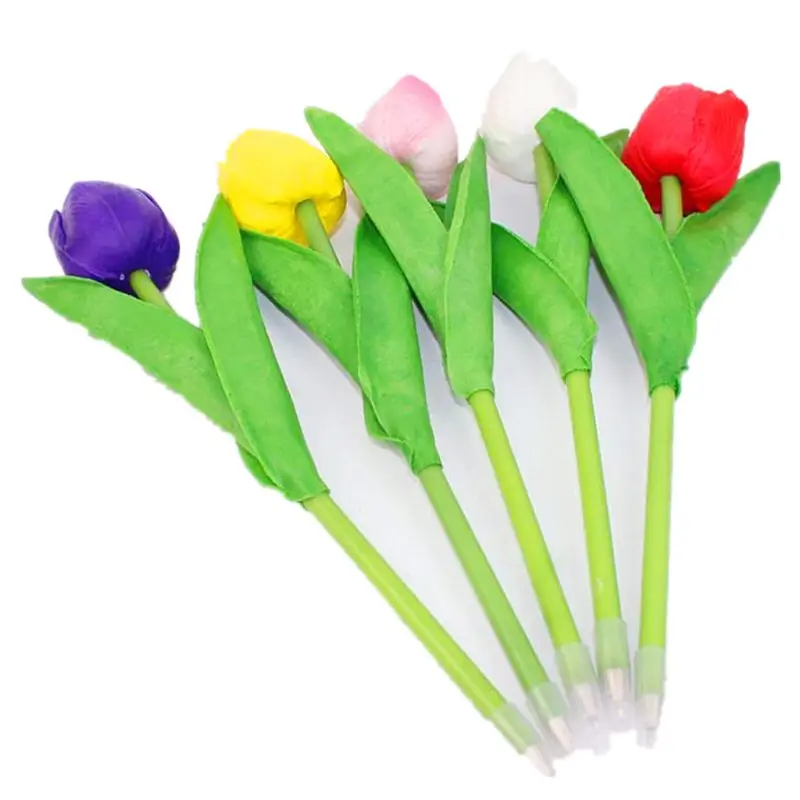 

OOTDTY 1PC Creative Tulip Flower Ballpoint Pen PU Imitation Plant Flowers Ball Pen School Students Stationery Home Party