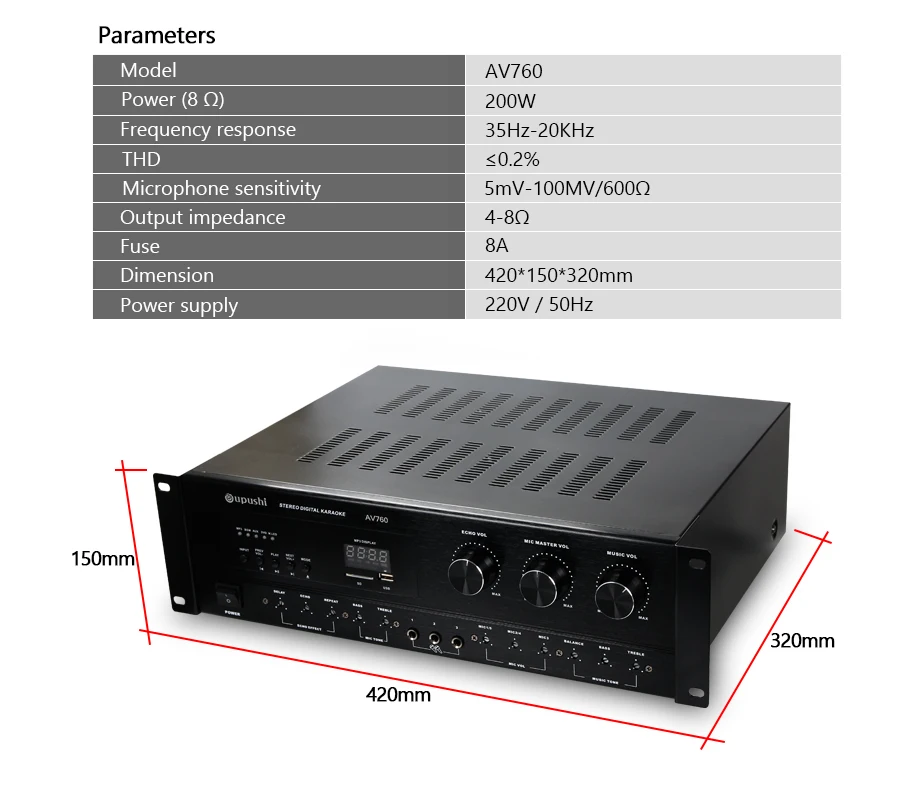 Oupushi профессиональный караоке 8 Ом Цифровой усилитель 2 канала HiFi 250 Вт* 2 эхо стерео клубный усилитель с колонки KTV Шэньчжэнь