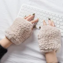 ZDFURS* Новые перчатки из кроличьего меха, вязаные женские полуперчатки, варежки из натурального меха, зимние перчатки, мягкие теплые