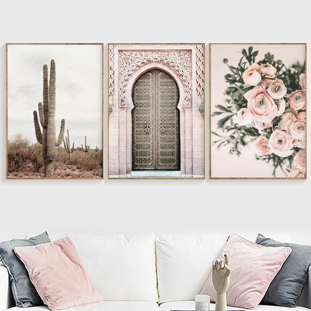

Boho Poster Desert Landscape Canvas Painting Door flower Print Decoration Wall Pictures for Living Room Moroccan Decor Unframed