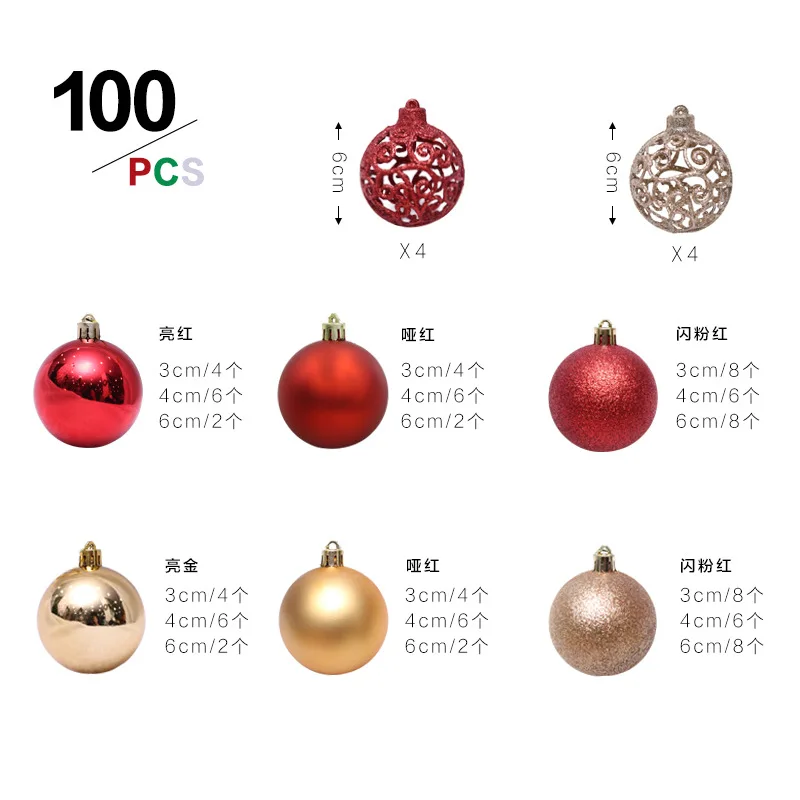 

100pcs plastic christmas balls Hanging Home Party Christmas tree decorated ball Gifts ornaments Bauble home christams trees dec