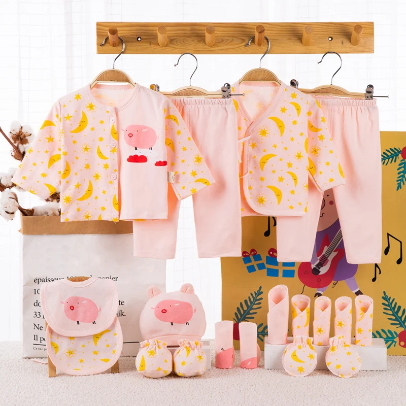 Комплект одежды из 18 предметов для новорожденных, хлопок, весенняя одежда для маленьких мальчиков и девочек Домашняя одежда с героями мультфильмов комплекты для малышей Подарочная коробка для детей 0-6 месяцев