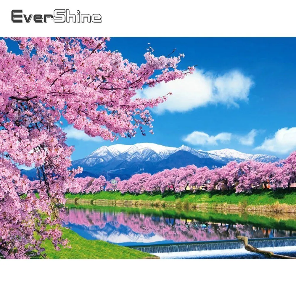 

EverShine 5D Diamond Painting New Arrivals Scenery Diamond Embroidery Cherry Blossoms Picture Of Rhinestones Mosaic Diamonds Art