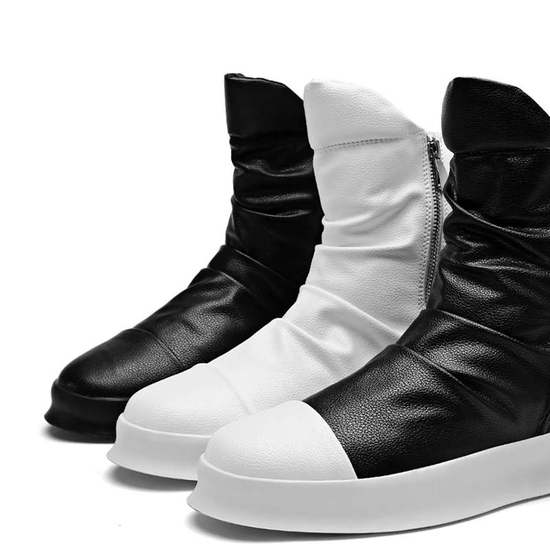 

2019 Men's Fashion Casual Shoes Men's White Trend Short Boots Men's High-top Leather Boots Students High-top Shoes