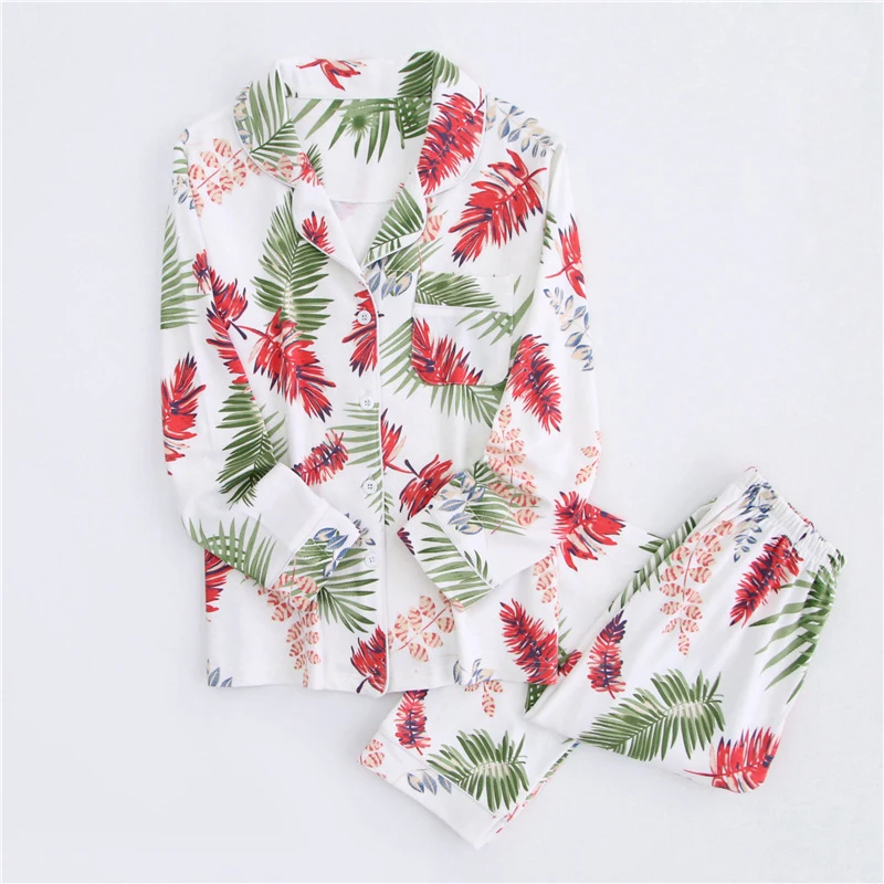 women knitted cotton pajamas sets spring (1)