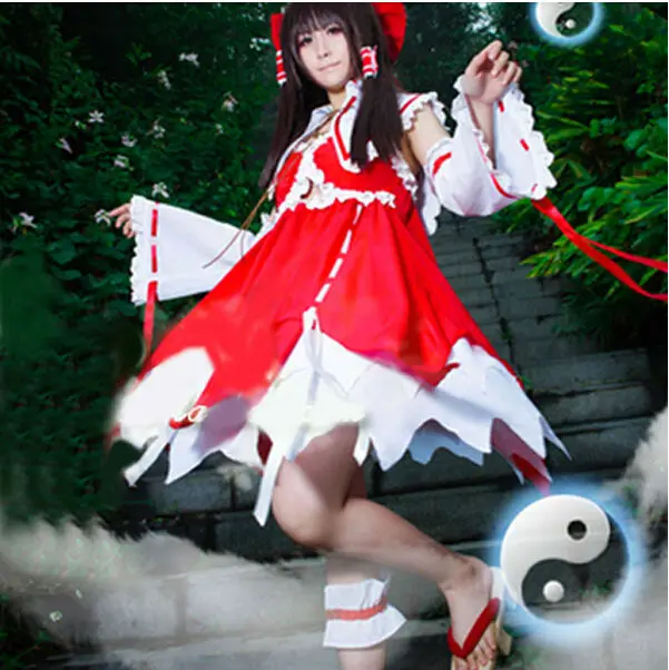 

Touhou Project Hakurei Reimu Cosplay Costume Full Set Double Dress Halloween Custom Made Free Shipping