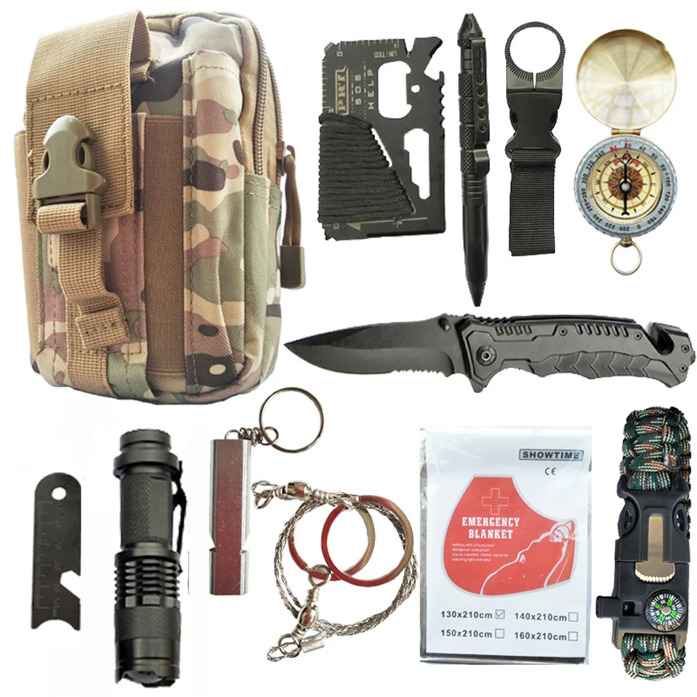

12 in 1 survival kit Set Outdoor Camping Travel Multifunction First aid SOS EDC Emergency Supplies Tactical for Wilderness