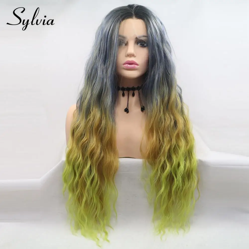 Sylvia парик из длинных вьющихся синтетических волос фронтальная часть серый