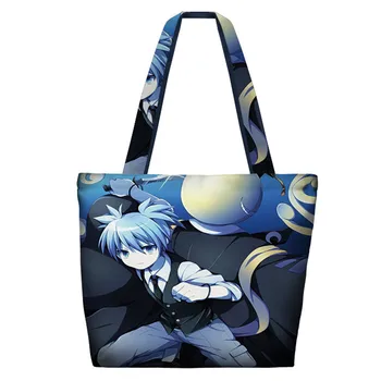 

Assassination Classroom Anime Double Sides Printed Hand Bag Shoulder Bag Women Men Shopping Bag Shopper Tote Canvas Zipper Bag