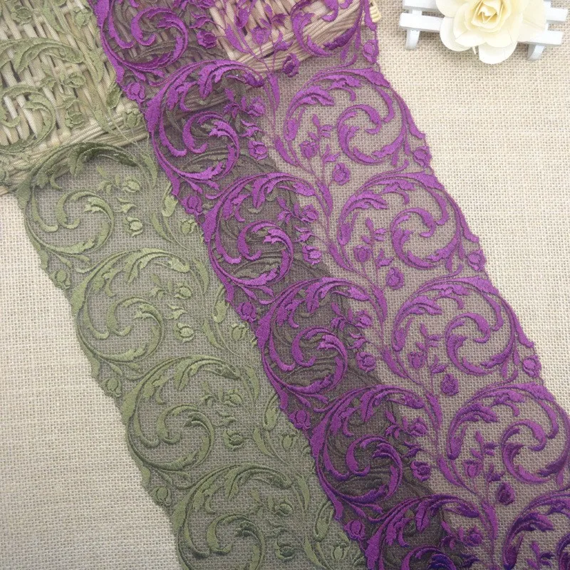 1 ярд, модная зеленая фиолетовая кружевная отделка, Ширина 17,5 см, вышивка, сетка, рукоделие, шитье, декоративная кружевная ткань, сделай сам, аксессуары для одежды