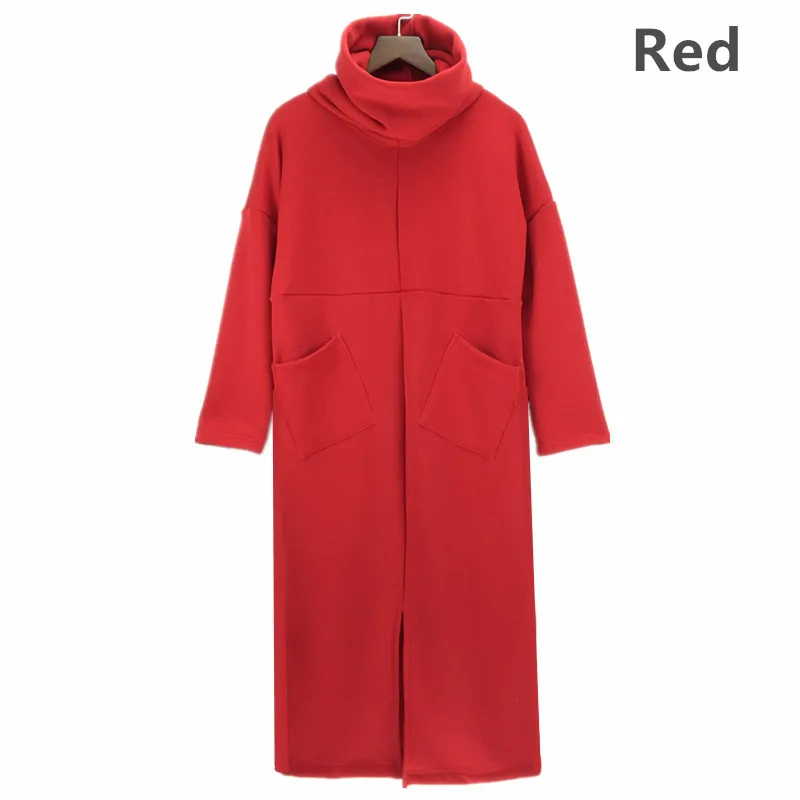 Хит, женское Утепленное зимнее платье с длинным рукавом, женское осеннее теплое платье с высоким воротом, женские платья больших размеров S-5XL 6XL - Цвет: Красный