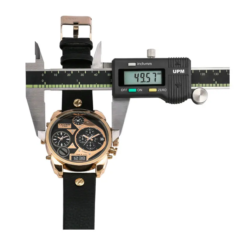 Cagarny-relógio de Quartzo Masculino com Pulseira de Couro Fusos Horários Duplos Caixa em Ouro Rosa e Relógios de Pulso Militares - Image 2