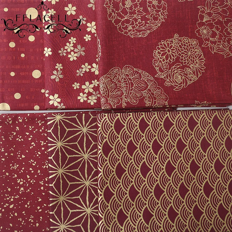 

FFLACELL 50*140cm Red Japanese Kimono Cherry blossoms cotton fabric dressmaking craft fabric patchwork crafts sewing material
