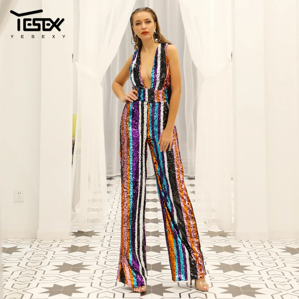 sequin multi color jumpsuit