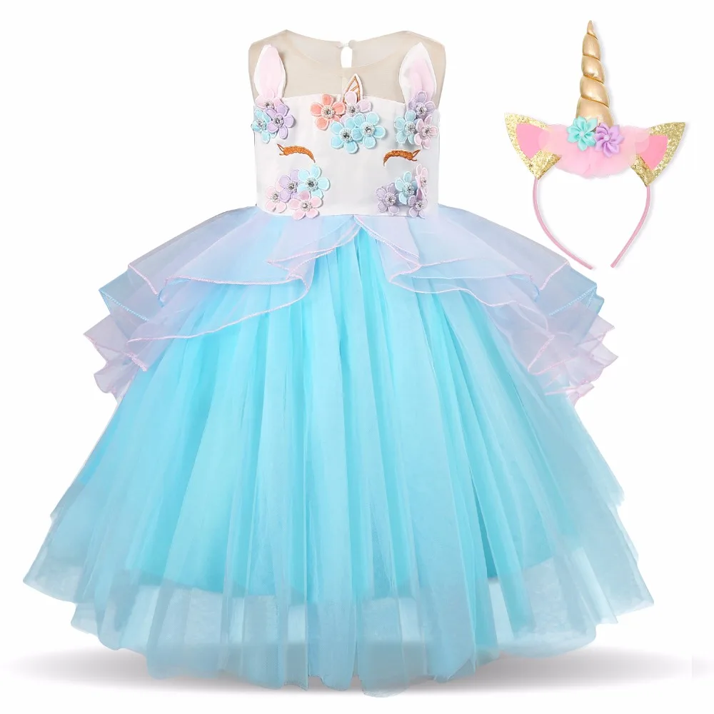 

Girls Fancy Cartoon Dress for Kids Unicorn Party Clothing Princess Lace Tulle Ball Gown Girls Flower vestido unicornio infantil