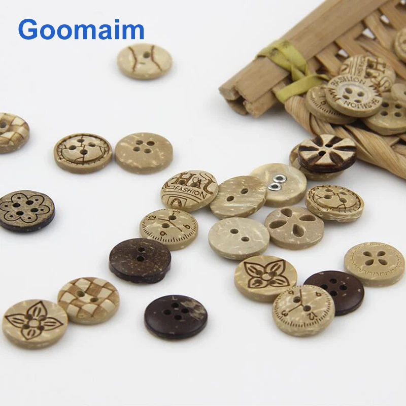 

100pcs fashion natural color coconut buttons for jeans sewing shirt 4 holes buttons for knitwear children clothing