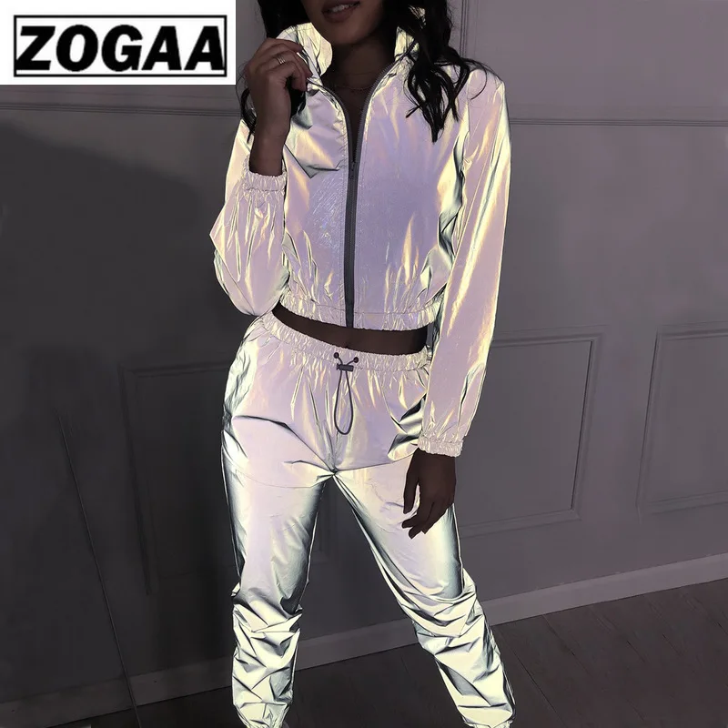 

ZOGGA Fashion 2 Piece Fitness Women Set Safe Reflective Coating Heat Insulation Breathable Women's Jogging Suits with Zipper