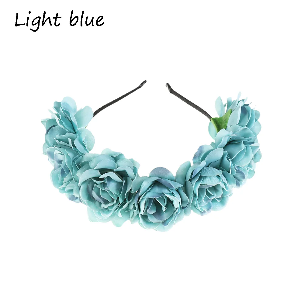 New Fashion Women Bride Flowers Headband Mexican Style Rose Flower Crown Hairband Ladies Elastic Beach Hair Accessories Headband types of hair clips Hair Accessories