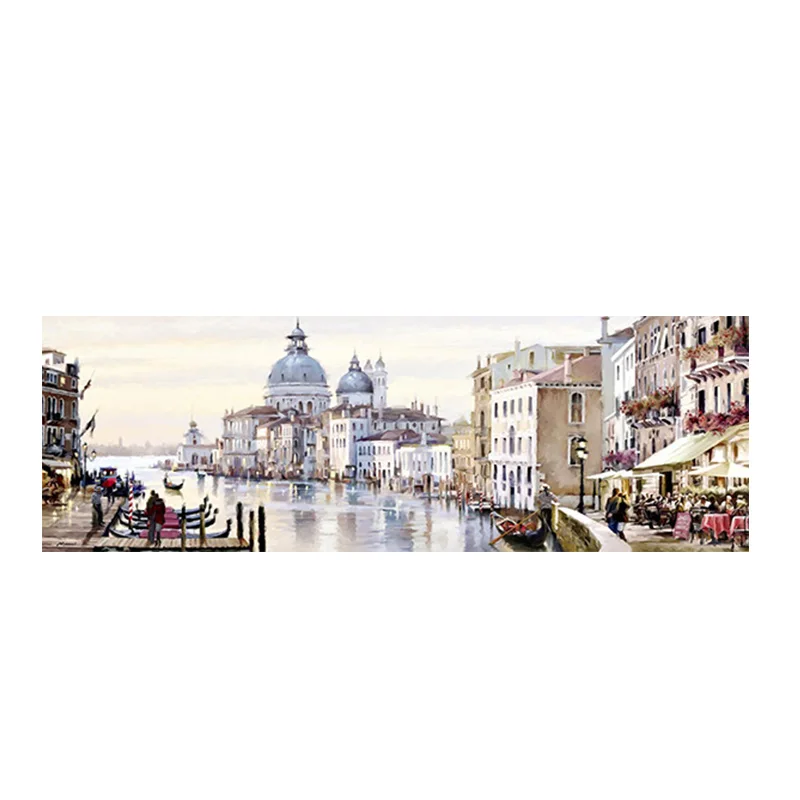 Abstract Venice City of Water Oil Painting on Canvas Boats Buildings Cuadros Poster and Print Wall Art for Living Room