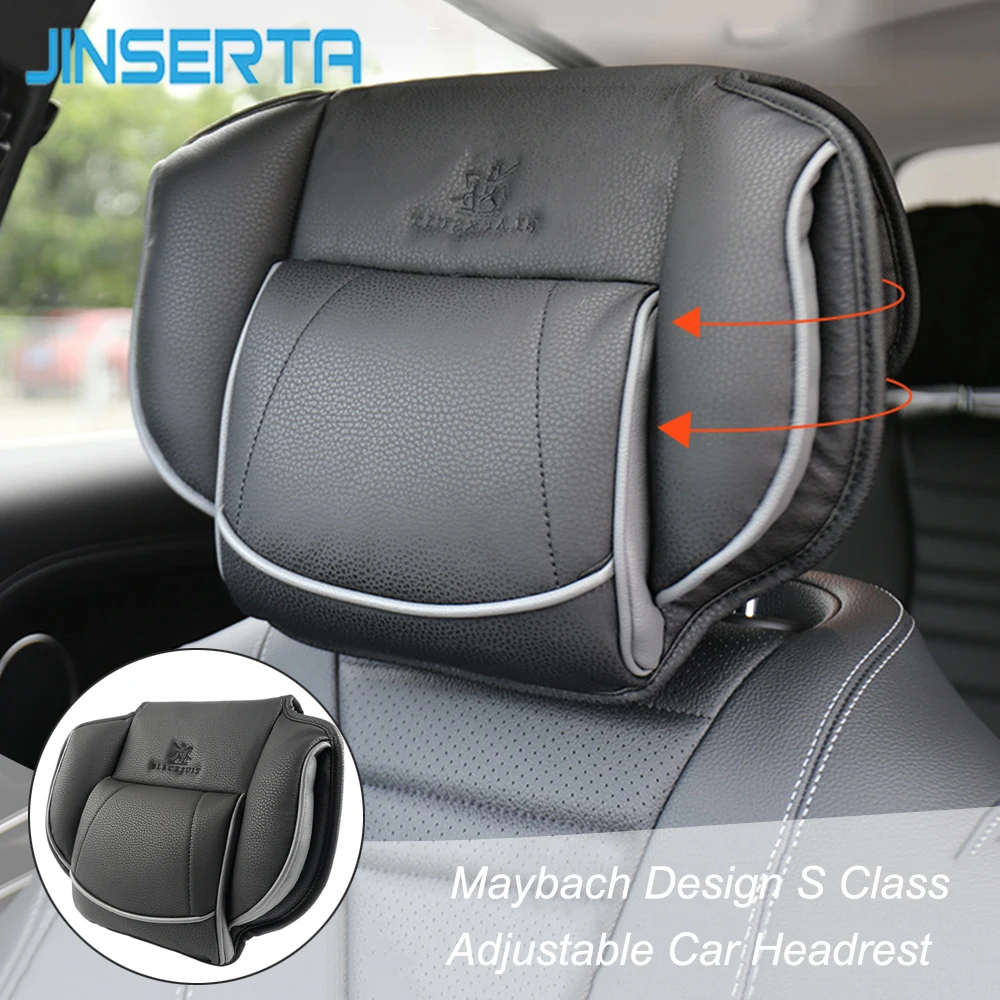 

JINSERTA May bach Design S Class Headrest Neck Pillow Adjustable Head Restraint Comfortable Leather Pillow for Universal Car