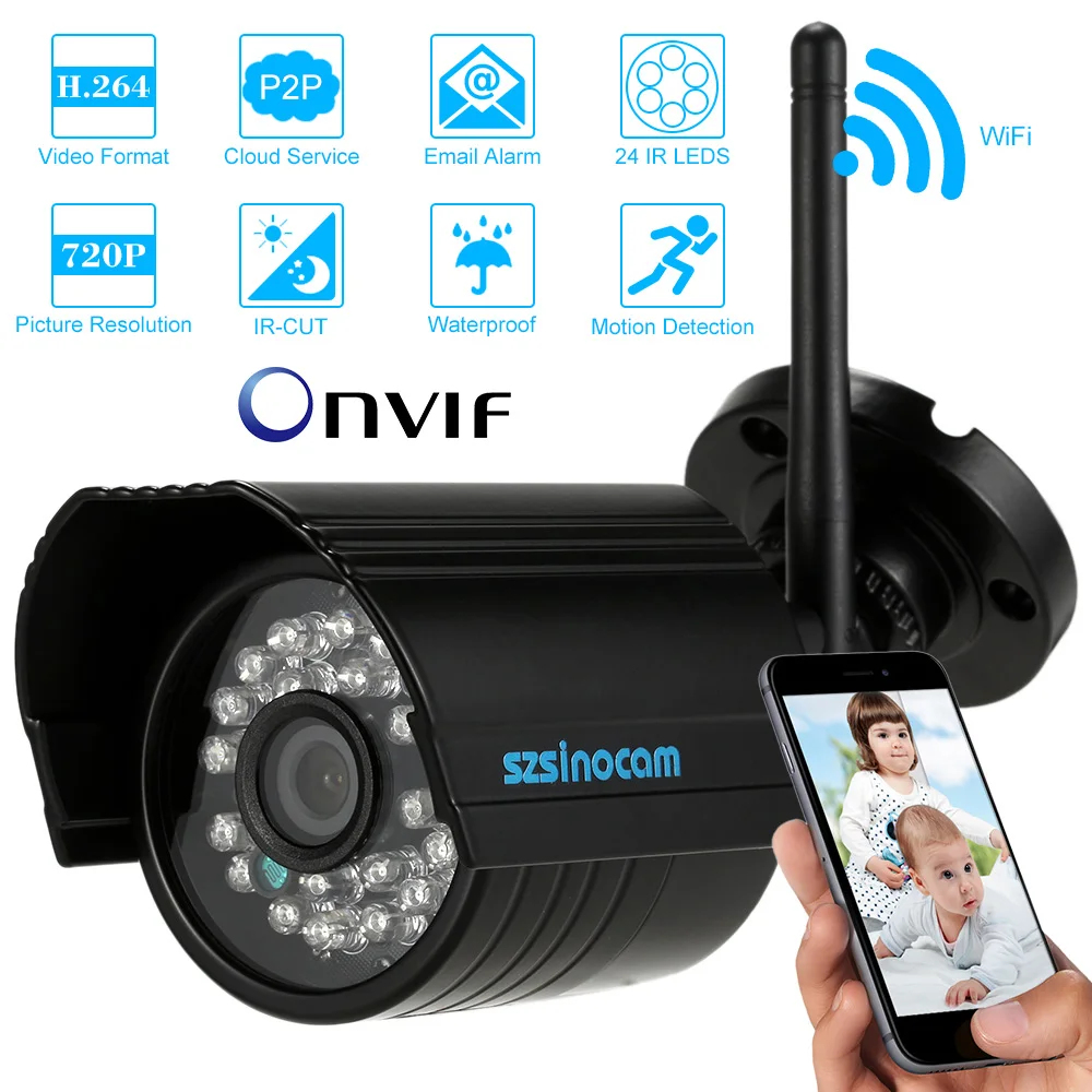 szsinocam HD 720P Wireless Wifi IP Camera Outdoor Waterproof 1.0MP H.264 CCTV Bullet Security Camera Wifi Night View P2P IP Cam