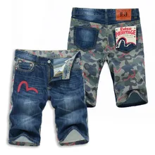 Аутентичные Evisu Новые Полки высокое качество мужские повседневные джинсовые шорты дышащая стирка по колено Модные мужские прямые брюки