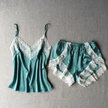 Women Silk Lingerie Set Sexy Lace Trim Cami Top And Shorts Twom Piece Pajama Set Satin Pyjamas Summer Pijama Sleepwear Homewear Women Silk Lingerie Set Sexy Lace Trim Cami Top And Shorts Twom Piece Pajama Set Satin Pyjamas Summer Pijama Sleepwear Homewear