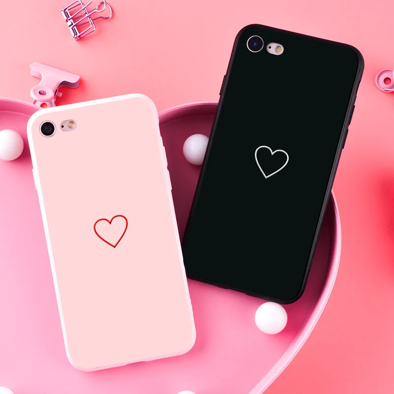 

Cute Cartoon Simple Love Heart Soft Silicone TPU Fundas For iPhone X Phone Case For iPhone 8 7 6 6S Plus XS Max XR X Back Cover