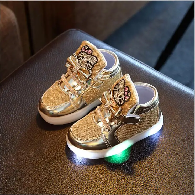 

New Cartoon Cat Diamond Princess Girls Sports Shoes Autumn-Winter Cartoon LED Sneakers Korean Children High Top Boots Kids Shoes