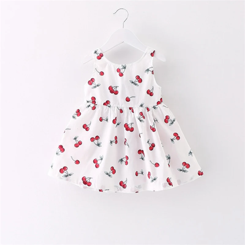 Summer Girls Dress Casual Cherry Print Toddler Bowknot A Line Princess ...
