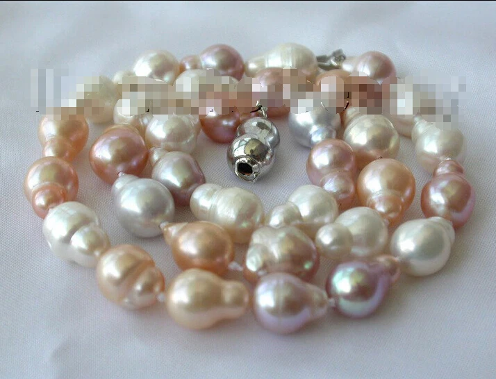 

Free shipping >>>>>>classic big 14mm baroque multicolor freshwater cultured pearl necklace h45