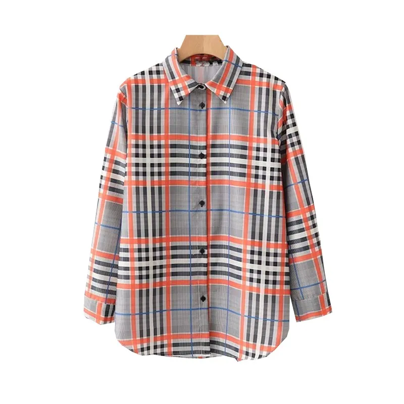 

Check Shirts for Woman Plaid Blouse Loose Long Sleeve Chic Top Turn-Down Collar Work Office Female Tops Blusas Camisas Autumn