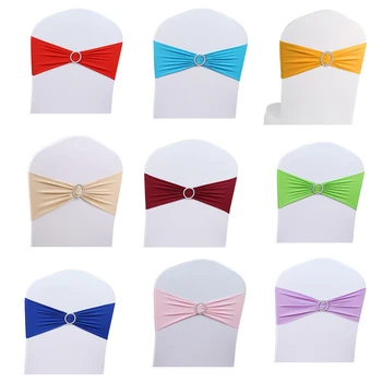 

50pcs/Lot Hot Sale Stretch Wedding Chair Cover Sash Band With Buckle Slider Sashes Wedding Party Birthday Decorations Wholesale