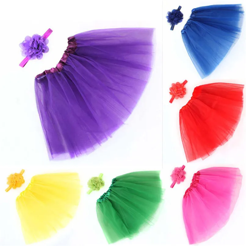 

Girls Clothes Kids Girls Skirt Toddler Baby Kids Girls Solid Tutu Skirt+Flower Headband Set Party Dance Clothes jupe fille M04
