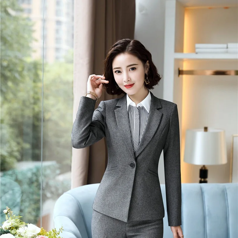 

2018 Autumn Winter Fashion Grey Blazers Jackets Coat For Women Business Work Wear Ladies Tops Clothes Outwear Long Sleeve