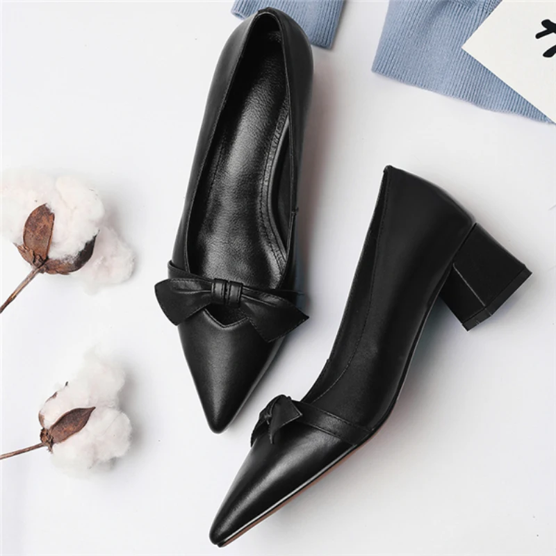 Señora S Oficina Mujer Sh019 Elegante Beige Zapatos Bombas Mujeres Negro 2018 Cuero Moda negro Beige Punta Estrecha Romance Genuino rvPx1wrq