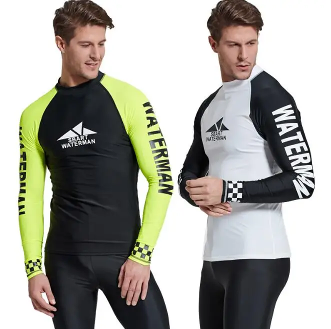 

Professional Men Loose Fit Long Sleeve Surf Swim Sun Protection Rash Guard Shirt Water Sport Tee M 3XL Big Size Free Shipping