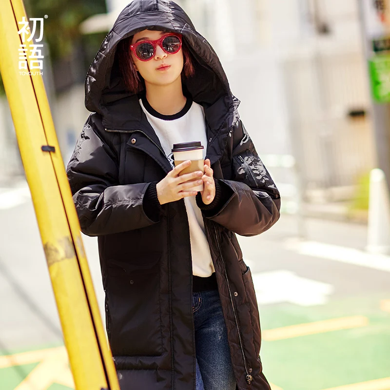 Goedkoop Toyouth Winter Warme Groene Jas 80% Witte Eend Donsjack Lange Hooded Omlaag Parka Vrouwelijke Dikker Effen Bovenkleding Parka