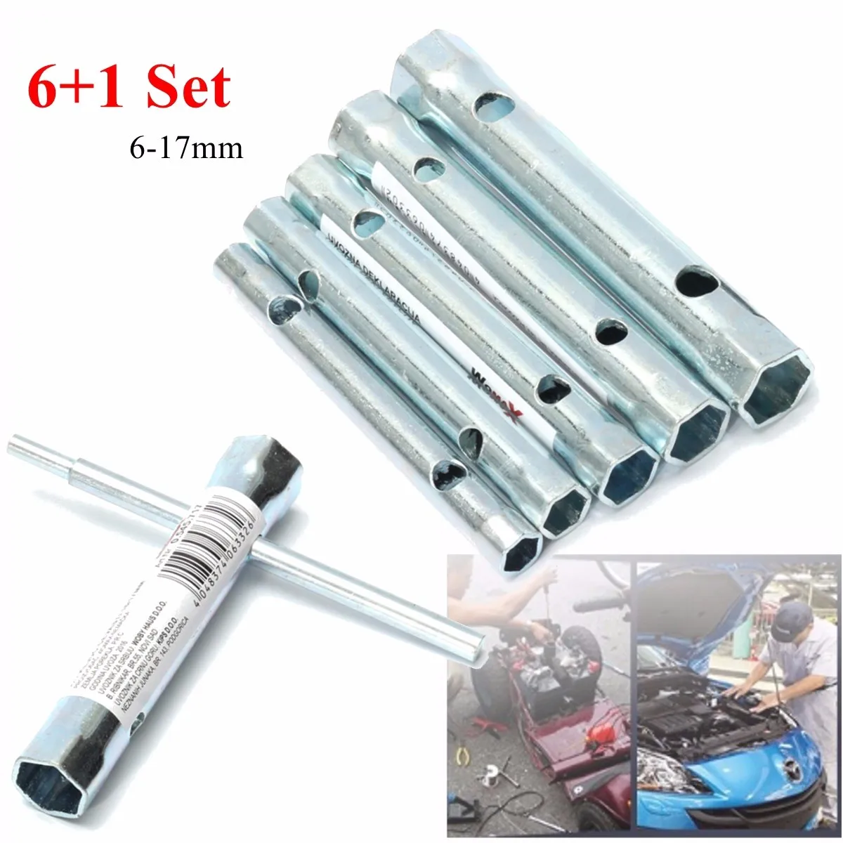

Drillpro 6pcs Silver Tubular Box Spanner Set 6mm - 17mm Tube Spanner Wrench Metric Socket Set Repair Hand Tools