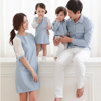 

Mother Daughter Son Outfits Couples Lovers Matching Shirt Clothes Mum and Daughter Clothes Dress Mama Kids Baby Vestidos Cotton