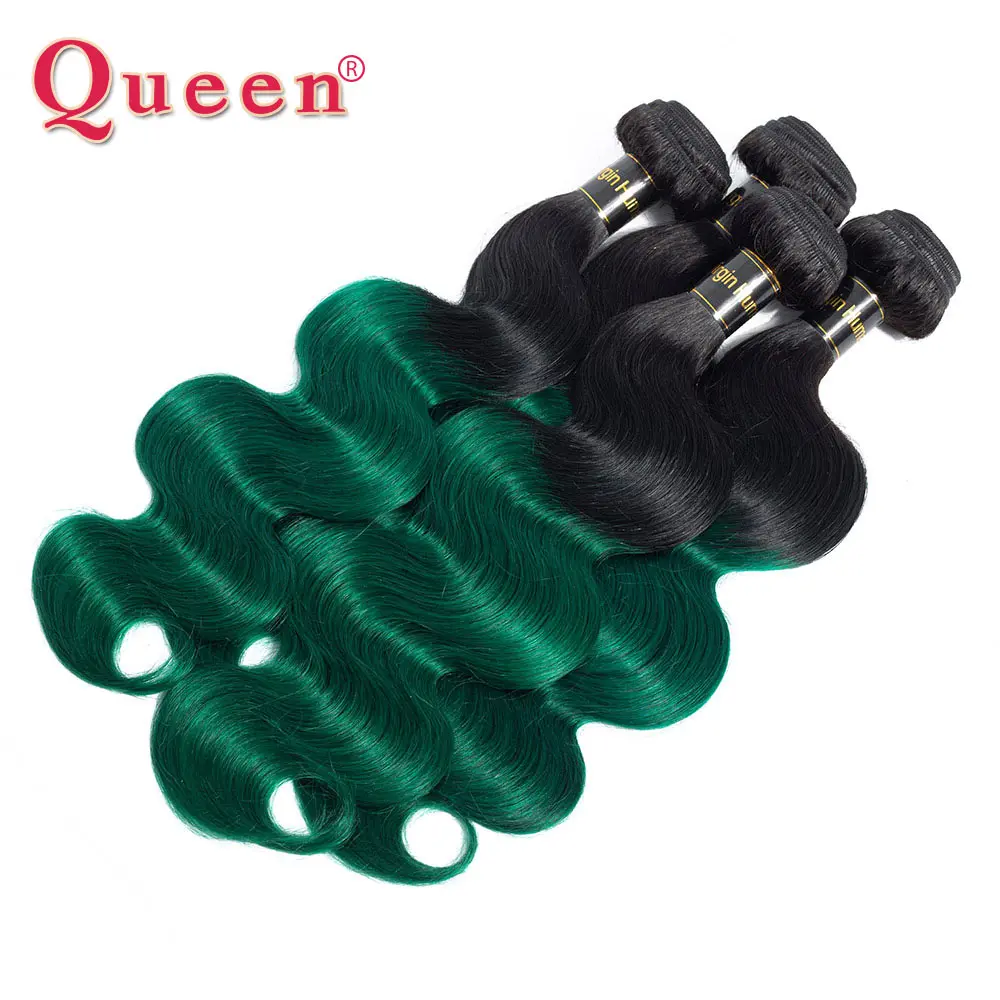 Queen hair товары бразильский 1B/Зеленый Двухцветный Ombre объемная волна Связки с закрытием 3 Связки Волнистые человеческие волосы с закрытием