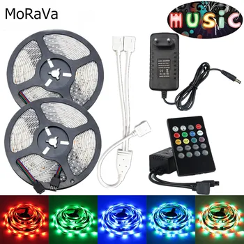 

5M 10M 15M LED Strip Lights SMD 2835 DC 12V Waterproof Flexible Tape Ribbon+Music RGB LED Controller+2A 3A 5A LED Power Adapter