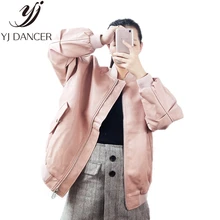 Демисезонный плюс Размеры модные женские туфли свободные Размеры сплошной цвет молнии кожаная куртка женская кожаная одежда Ljj0113