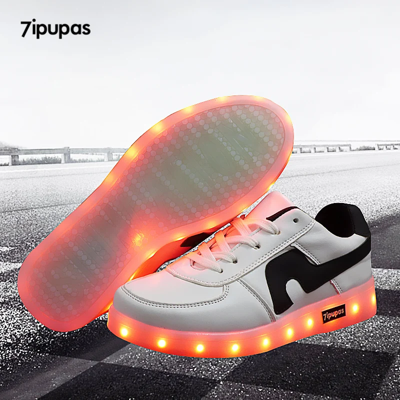 Black Rechargeable 7-Color LED Light Up Boys Girls Unisex Kids Sneakers Size 11