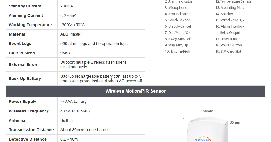 Homsecur беспроводный и проводной 4G/GSM, ЖК-дисплей домашняя охранная сигнализация+ PIR+ 5* датчик двери GA01-4G-W