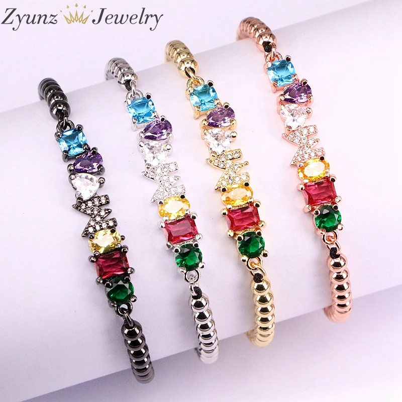 

5PCS ZYZ340-3441 Micro pave cz Cubic Zirconia rope adjusted Copper Beads Bracelet Letters A and M Charm Braided Bangles Women