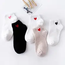 Женские носки из хлопка, женские повседневные короткие носки с сердечками, милые женские дешевые носки хорошего качества S16