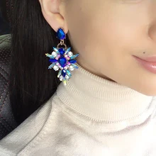 

Hot Colorful Flower Big Brand Design Luxury Rhinestone Starburst Pendant Crystal Gem Statement Earrings Jewelry