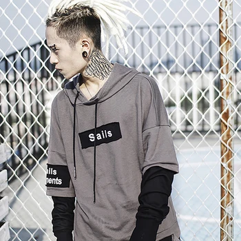 

Fake Two Pieces Loose Hoodie Stitch Dark Streetwear Hip Hop Mens Hoodies Crewneck Oversize Supre Hoodie Gothic Hooded Hoodies